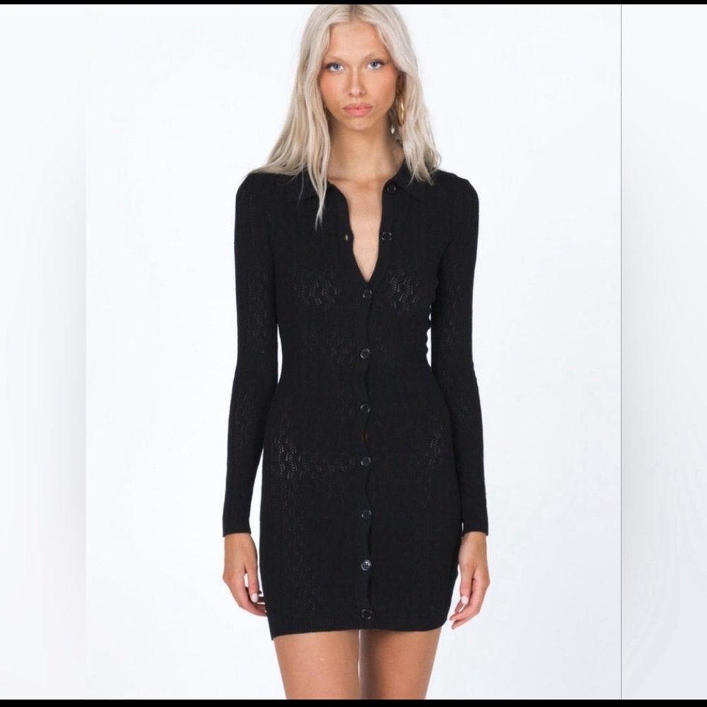 Princess Polly ZAYDA LONG SLEEVE MINI DRESS BLACK